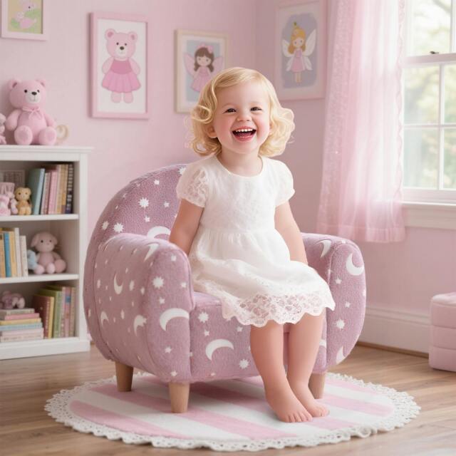 Rackhams Kids Armchair, Glow in the Dark Chair for Bedroom - 55H x 40W x 55D cm - Pink - image 1