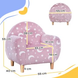 Rackhams Kids Armchair, Glow in the Dark Chair for Bedroom - 55H x 40W x 55D cm - Pink - thumbnail 3