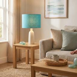 Rackhams Designer Coastal Waters Teal Textured Linen Fabric Circular Lamp Shade - thumbnail 6