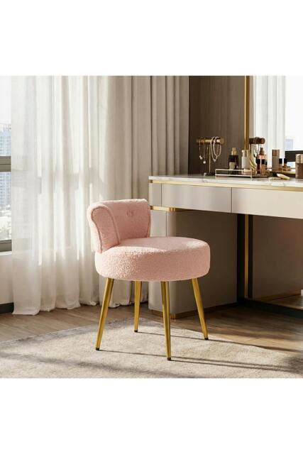 Rackhams Teddy Fleece Dressing Table Stool with Iron Legs - Pink