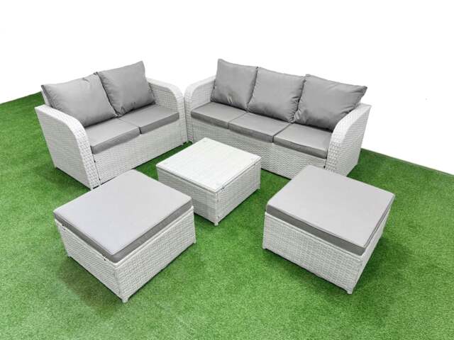 Rackhams 7 Seater PE Rattan Wicker Garden Furniture Patio Conservatory Sofa Set with Square Coffee Table 3 Seater Sofa Love Sofa 2 Big Footstool - image 1