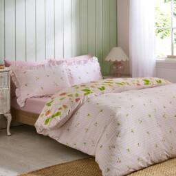 Rackhams Strawberry Frills Gingham Reversible Duvet Cover Set Pink - Super King - Pink - thumbnail 2
