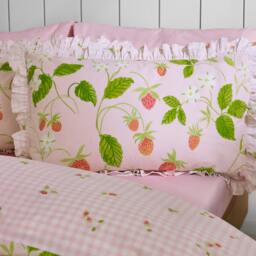 Rackhams Strawberry Frills Gingham Reversible Duvet Cover Set Pink - Super King - Pink - thumbnail 3