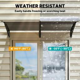 Rackhams Front Door Canopy Outdoor Awning Aluminium Rigid Plastic Polycarbonate Rain Shelter UV Water Rain Resistant 196 x 75cm Black - Black - thumbnail 6