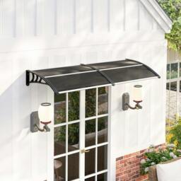 Rackhams Front Door Canopy Outdoor Awning Aluminium Rigid Plastic Polycarbonate Rain Shelter UV Water Rain Resistant 196 x 75cm Black - Black - thumbnail 2