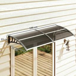 Rackhams Front Door Canopy Outdoor Awning Aluminium Rigid Plastic Polycarbonate Rain Shelter UV Water Rain Resistant 196 x 75cm Black - Black - thumbnail 3