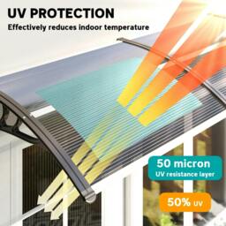 Rackhams Front Door Canopy Outdoor Awning Aluminium Rigid Plastic Polycarbonate Rain Shelter UV Water Rain Resistant 196 x 75cm Black - Black - thumbnail 4