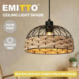 Rackhams Modern Ceiling Pendant Light Shade Rattan Style Woven Lamp Shade 25cm - thumbnail 2