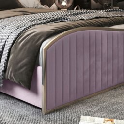 Rackhams Brixton Upholstered Soft Velvet Metal Bed Frame - Pink - Pink - King - thumbnail 3