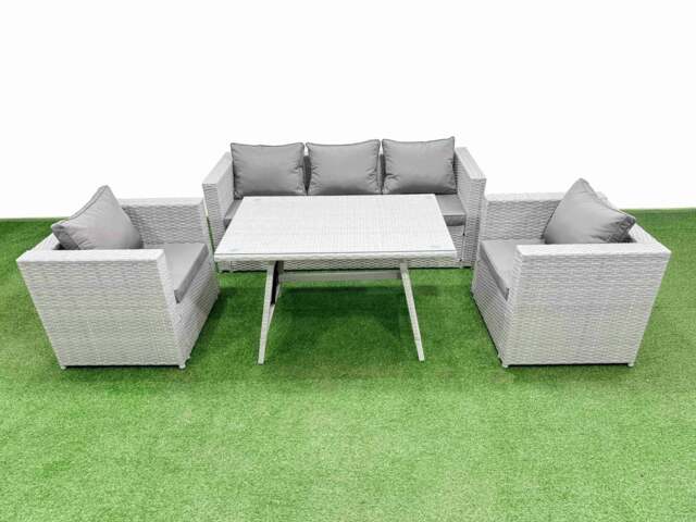 Rackhams Outdoor PE Rattan Sofa Armchair Set Patio Garden Furniture Sets with Cushions Light Grey 5 Pieces - image 1