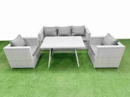 Rackhams Outdoor PE Rattan Sofa Armchair Set Patio Garden Furniture Sets with Cushions Light Grey 5 Pieces - thumbnail 1