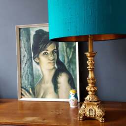 "Rackhams Teal Silk Lampshade With Copper Foil Lining - 25cm Diameter x 25cm Height / (10"" x 10"")" - thumbnail 2