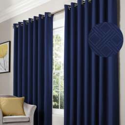 "Rackhams Diamond Blackout Eyelet Curtains Thermal Lined Ready Made Curtains - Cream - 90 x 72""" - thumbnail 1