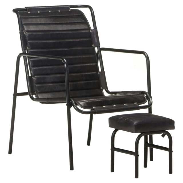 Rackhams Relaxing Armchair with a Footrest Black Real Leather