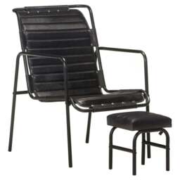 Rackhams Relaxing Armchair with a Footrest Black Real Leather