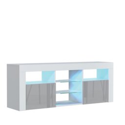 Rackhams Stylish 145cm Modern TV Unit with and Grey High Gloss Doors - 145 cm - 1 - White Matt Body & Grey Gloss Doors - thumbnail 4
