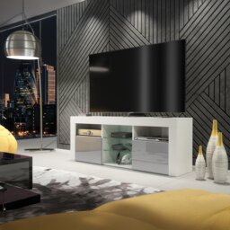 Rackhams Stylish 145cm Modern TV Unit with and Grey High Gloss Doors - 145 cm - 1 - White Matt Body & Grey Gloss Doors - thumbnail 2