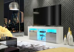 Rackhams Stylish 145cm Modern TV Unit with and Grey High Gloss Doors - 145 cm - 1 - White Matt Body & Grey Gloss Doors - thumbnail 3