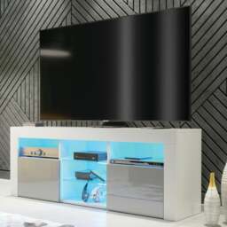 Rackhams Stylish 145cm Modern TV Unit with and Grey High Gloss Doors - 145 cm - 1 - White Matt Body & Grey Gloss Doors