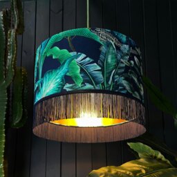 "Rackhams Rainforest Velvet Lampshade With Gold Lining and Indigo Fringing - Ceiling Pendant / Arc Lamp - 35cm Diameter x 25cm Height (14"" x 10"")" - thumbnail 2