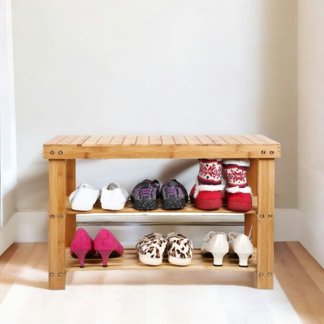 Rackhams Wooden 2 Tier Shoe Storage Bench - image 1