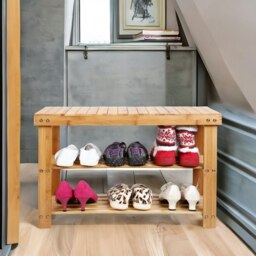 Rackhams Wooden 2 Tier Shoe Storage Bench - thumbnail 3