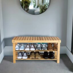 Rackhams Wooden 2 Tier Shoe Storage Bench - thumbnail 2