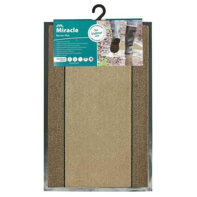 Rackhams Miracle Machine Washable with Stripes Barrier Mat, 40x60cm, Beige - image 1