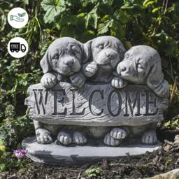Rackhams Welcome Dogs' Stone Cast Garden Ornament - thumbnail 3