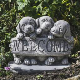 Rackhams Welcome Dogs' Stone Cast Garden Ornament