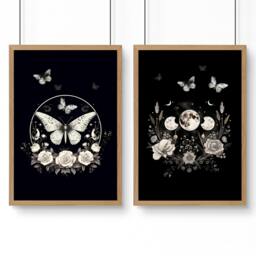 Rackhams Butterfly Art Wall Decor - Set of 2 Dark Academy Wall art Prints - A3 11.69 x 16.54 in / 29.7 x 42 cm - Satin Photo paper 280 gsm - Oak Frame - thumbnail 1