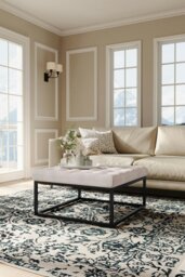 Rackhams Square Linen Footstool with Metal Frame - Beige - thumbnail 2