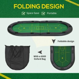 Rackhams Foldable Poker Mat, 10-Player Table Top with Cup Holders, Carry Bag - Green - 180cmx90cmx3cm - thumbnail 3