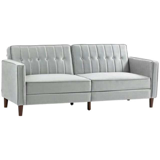 Rackhams Modern Convertible Sofa Futon Velvet-Touch Tufted Couch Compact Loveseat with Adjustable Split Back, Light Grey - image 1
