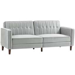 Rackhams Modern Convertible Sofa Futon Velvet-Touch Tufted Couch Compact Loveseat with Adjustable Split Back, Light Grey - Light Grey