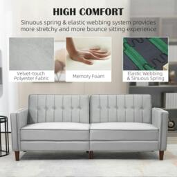Rackhams Modern Convertible Sofa Futon Velvet-Touch Tufted Couch Compact Loveseat with Adjustable Split Back, Light Grey - thumbnail 6