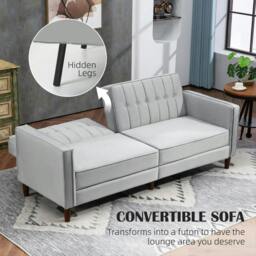 Rackhams Modern Convertible Sofa Futon Velvet-Touch Tufted Couch Compact Loveseat with Adjustable Split Back, Light Grey - thumbnail 4