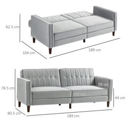 Rackhams Modern Convertible Sofa Futon Velvet-Touch Tufted Couch Compact Loveseat with Adjustable Split Back, Light Grey - thumbnail 3