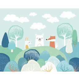 Rackhams Woodland Animals Wall Mural - Blue - Large - W350cm x H280cm - thumbnail 2