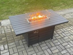 Rackhams Aluminium 6 Pieces Garden Furniture Sofa Set with Cushions 8 Seater Gas Fire Pit Dining Table Set with Side Table Dark Grey - thumbnail 3