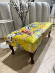 Rackhams Premium Zen Floral Footstool Ottoman – Yellow Bird Print Pouffe Footrest for Living Room Decor - 40 x 40 Inches (102 x 102cm)