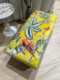 Rackhams Premium Zen Floral Footstool Ottoman – Yellow Bird Print Pouffe Footrest for Living Room Decor - 40 x 40 Inches (102 x 102cm) - thumbnail 3
