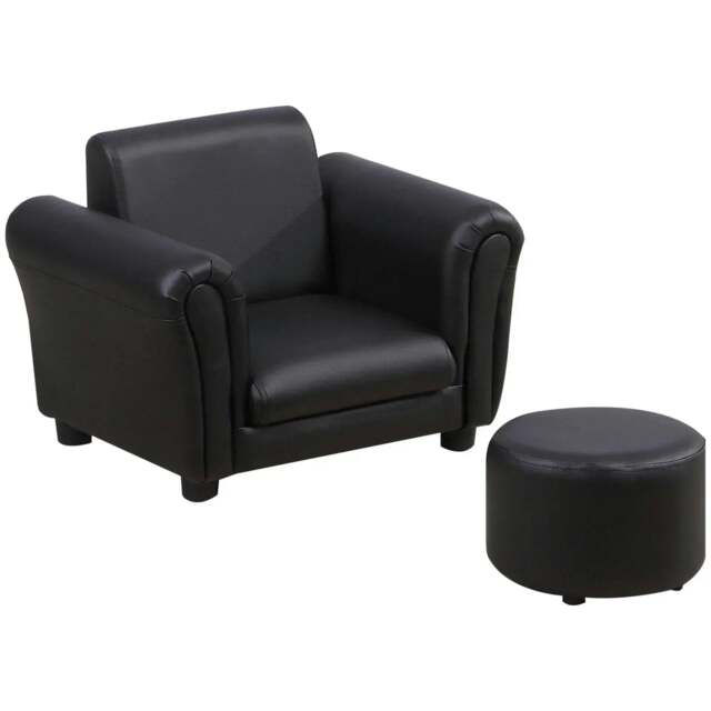 Rackhams Toddler Chair Single Seater Kids Sofa Set, 54 x 42 x 41cm, Kids Sofa with Stool, Black - image 1