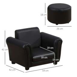Rackhams Toddler Chair Single Seater Kids Sofa Set, 54 x 42 x 41cm, Kids Sofa with Stool, Black - thumbnail 3