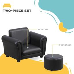 Rackhams Toddler Chair Single Seater Kids Sofa Set, 54 x 42 x 41cm, Kids Sofa with Stool, Black - thumbnail 4