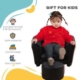 Rackhams Toddler Chair Single Seater Kids Sofa Set, 54 x 42 x 41cm, Kids Sofa with Stool, Black - thumbnail 6