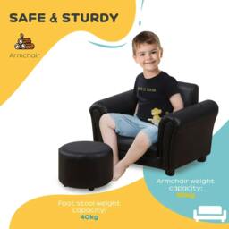 Rackhams Toddler Chair Single Seater Kids Sofa Set, 54 x 42 x 41cm, Kids Sofa with Stool, Black - thumbnail 5