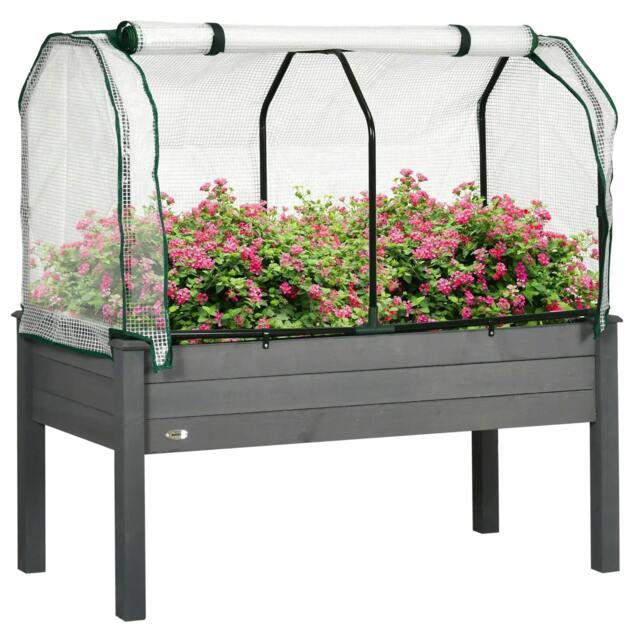 Rackhams Raised Garden Bed Outdoor Elevated Wood Planter Box w/ PE Cover, Dark Grey - image 1