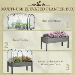 Rackhams Raised Garden Bed Outdoor Elevated Wood Planter Box w/ PE Cover, Dark Grey - thumbnail 6