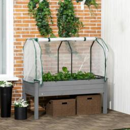 Rackhams Raised Garden Bed Outdoor Elevated Wood Planter Box w/ PE Cover, Dark Grey - thumbnail 2